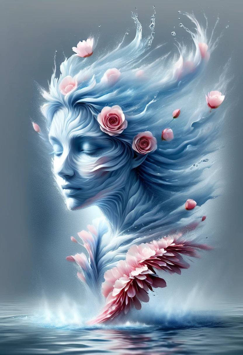 (Optical Illusion:1.4), a girl made of petals, water color, (best quality, masterpiece, Representative work, official art, Professional, 8k)