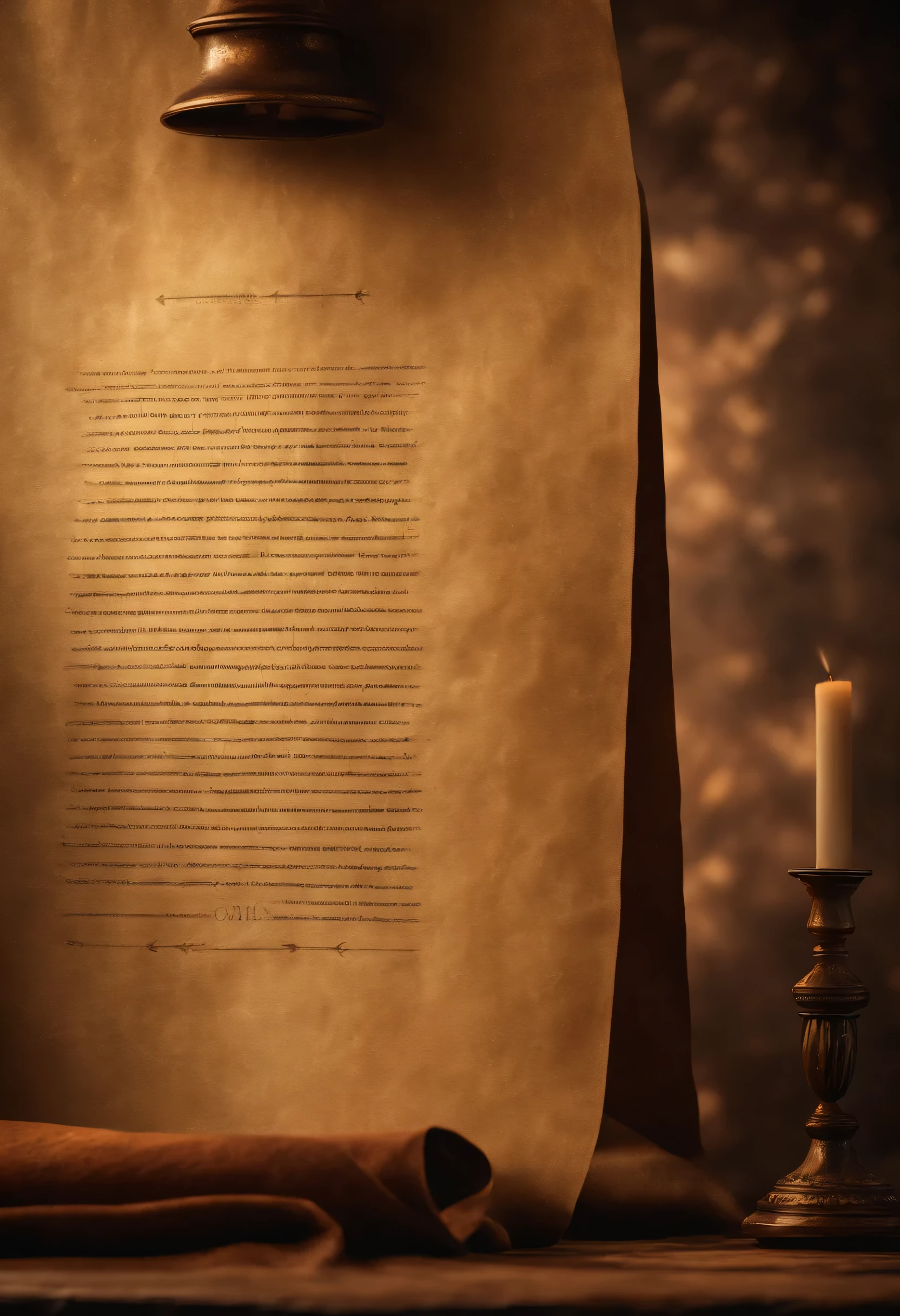 An incredibly detailed Antique Parchment paper scroll hanging from top, full, straight shot, antique vibe, leather texture, rusted and broken edges, Antique Dramatic ambience, Dynamic Lighting, Antique creative concept design, texture details, amazing details, cinematic lighting, Antique objects in the background, art temple realistic, dynamic, shadows, Art station, concept design art, surrealism 4k resolution art, Photo Realistic, intricate and highly detailed, 8k resolution, sharp focus,
