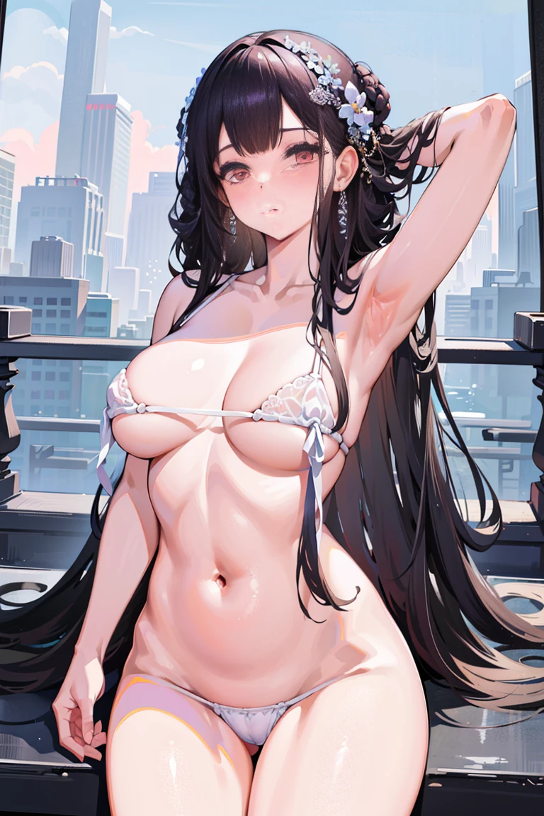 (masterpiece:1.2, best quality), (The facial details are very rich, real picture, Realistic skin, photorealistic body, intricate details), Hmong girl,Show belly button,Show armpits,Enlarged breasts,plump butt,thin waist