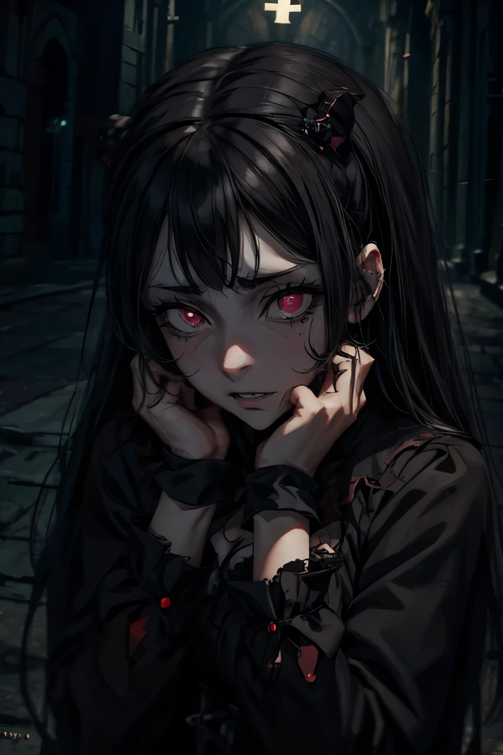 gothic,horror,girl,(((despair))),Covering ears with hands,