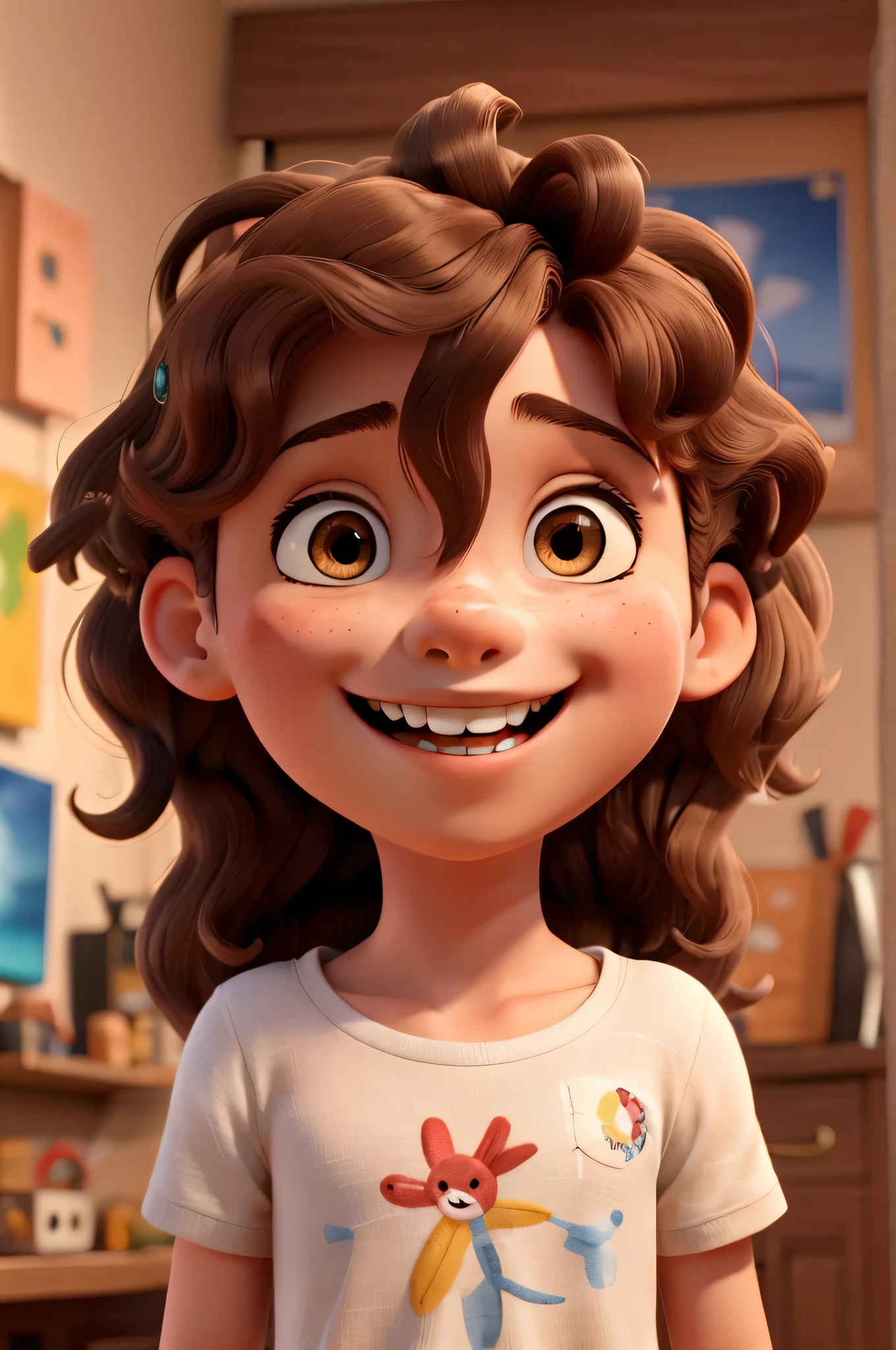 obra de arte, melhor qualidade, a happy child with wavy brown hair