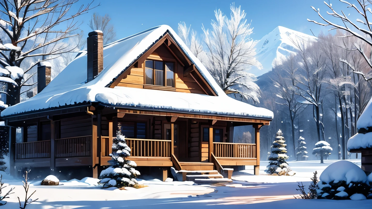 snow scene。Log house。Pure white scenery