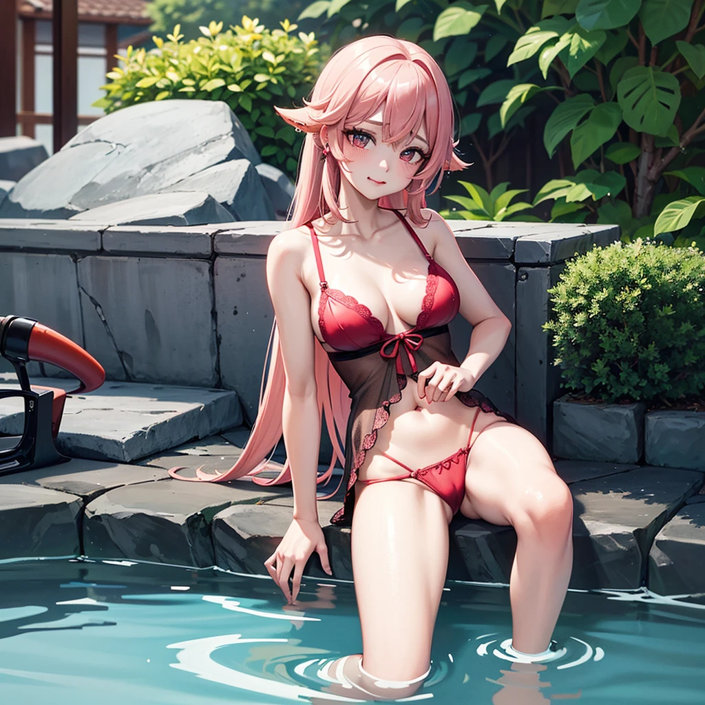 (best quality, high resolution, realistic), detailed, bright colors, lace, Pouting, long eyelashes, sparkling skin, lustrous Some hair, heart shaped pupils, pink hair, tongue sticking out.. Vampire costumes, chest tattoo, Photographed from a distance, Areola cover, small thighs, ashamed, detailed 전신 4K, See all, looking from a distance, spread your legs , lingerie swimsuit, spilled clothes, Slobber, Immerse yourself in water, Perforated nipples, small thighs에 낙서, , fell into swimming pool, full body view, large swimming pool, Hole swimsuit,Full, large breasts, runoff, Hair is wet, , biting my lip, Wipe it's eyes, Shameful appearance, Mild atmosphere,Genshin,yae miko,yae miko,Genshinyae miko