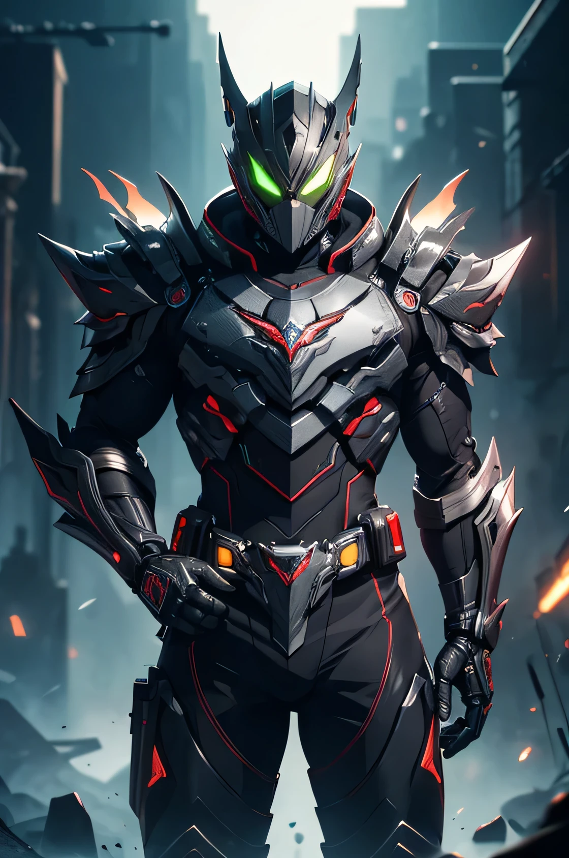 kamen rider, mechanical, heavy metal, armor, chimera, darkness, villain, full body, in frame, dark theme, extremely detailed natural texture, masterpiece, extremely detailed, amazing, fine detail, rich colors, hyper realistic lifelike texture, dramatic lighting, unreal engine, trending on art station, photo realistic, RAW photo, high quality, high res, sharp focus, extremely detailed, cinematic lighting, 8k, high definition, cinematic, neoprene, unreal engine 5, ultra sharp focus
