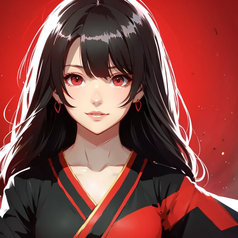 Black and red color scheme，a girl，Wearing Hanfu，bust figure，long hair，perfect face，illustration