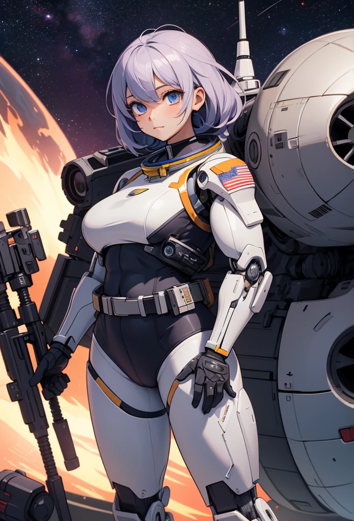 (Artwork of exceptional craftsmanship),(Detailed illustrations,(Very ideal anatomy),Very detailed and detailed drawing,Delicate lines with slow and rapid,(Realistic texture expression)),[Color tressed main line],(Space Battlefield [Space Mobile Fortress]),[独奏],HENTAI (((ANIME) BIONICGirl) Beauty 15 years old ((well-muscled) [plump])) (Astronauts Cyborg) [Space Marine Corps Military [MASCHINEBODY]],Bullet Belt Javelin [[Firearms, Machine Guns, Bazookas] Saber Rifle ][[Rocket Pack]],Zero Gravity Front,gravure [[White Devil] [Outer space combat]] Battle Damage,[retro-futuristic],(Fine and beautiful skin expression [Transparency]),(Beautiful perfect face [Realistic face details:0.8]),[[Perfect eye details [Eyes beautifully drawn down to the smallest detail]]],[Fine hair details],(Perfect hand details),(Perfectly proportioned:1.2),([Advanced structural understanding of materials],Ideal color coordination),([Precision Detail],HighQuality,hight resolution),[(Accurate simulation of light-material interactions),Mechanically correct representation,Perfect Anatomy],[Graffiti art with a sense of narrative].