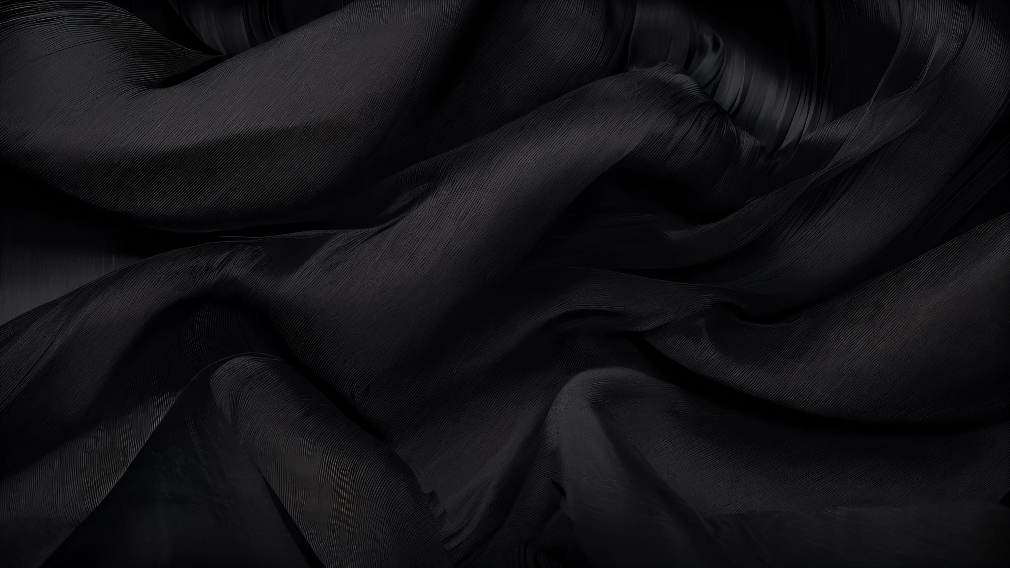 a close up of a black strip of flowing fabric, (((beautiful black strip of flowing silk fabric simulation flowing in the wind with beautiful lighting in a black background))), highly detail. octane render, octane render sharp focus, smooth render, smooth surface render, sharp edges. octane render, silk flowing in wind, houdini fluid simulation, flowing realistic fabric, exquisite and smooth detail, (((black background)))