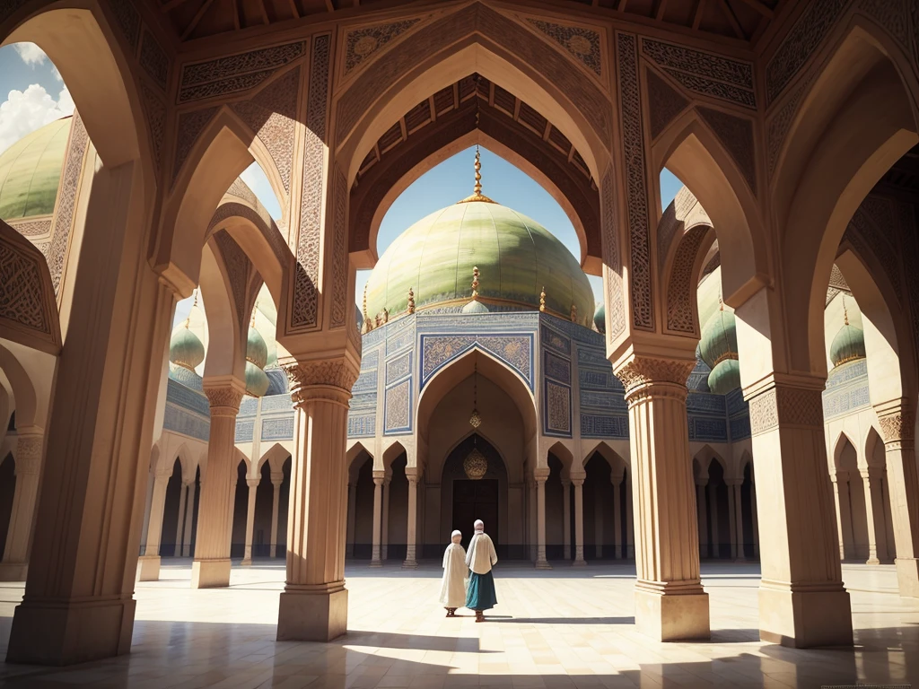 eid al Fitr Bangladesh Muslim men and children 2 people hug each other after prayer in front of the mosque full wide view. dramatic light hyper-realistic, 4K, ultra HD, wind