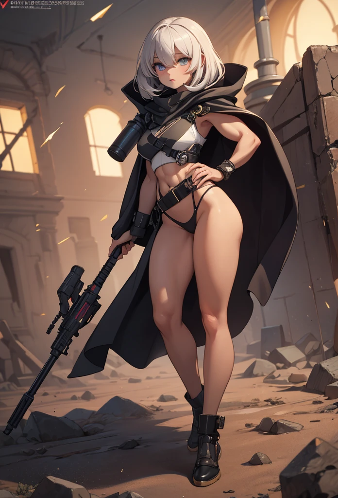((Highly accurate drawing in every detail)Extremely precise depiction)[High resolution],(detailed illustrations,とてもfineで緻密な描画,Delicate drawn lines with tempo,Realistic texture expression),[color traced main line],(Martian battlefield [Desert Ruins]),[solo],HENTAI ((ANIME) BIONICGirl) Beauty ())((muscular)) [SKINNY],cyborg [MACHINEARMY Mobile Infantry Military],Bullet belt [Hood cloak [Brute knife]] [Heavy Mace [javelin]] [[Shells Mortars Grenades]],gravure [[cat fight]] Battle Damage,[retro future],(intricate and beautiful decoration [Dense detail]),(Fine and beautiful skin expression [transparency]),[完璧な目のdetailed (Beautifully detailed iris)(Eyes like deep jewels)],(eyes light[Pinpoint lighting for the eyes]),[long and beautiful eyelashes],[precisely drawn hair [美しく艷やかな髪のdetailed]],(完璧な手のdetailed [Beautiful fingers with no damage [beautiful nails]]),(perfect anatomy(perfectly balanced proportions))[[full body portrait]],[[Design built to the highest level]][ideal color coordination(Accurate simulation of light and material interactions)],([Precision Detail](detailed,高fine)),[Visual art that tells a story],((highest quality)fine[[High density drawing]])[FHD].