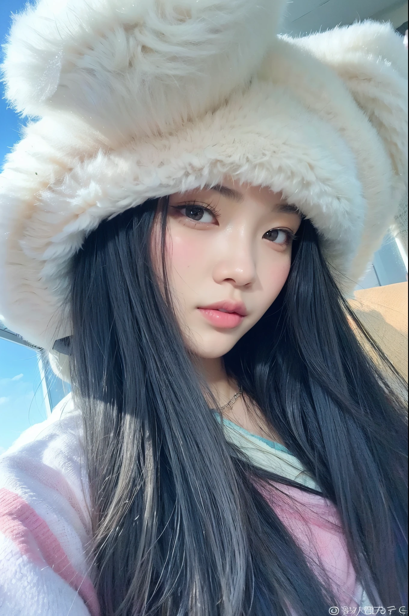 Asian woman with long black hair wearing a white hat, Ulzzang, young pale and beautiful asian face, Jennie kim, kim jennie, jennie kim de blackpink, pale, snow-white skin