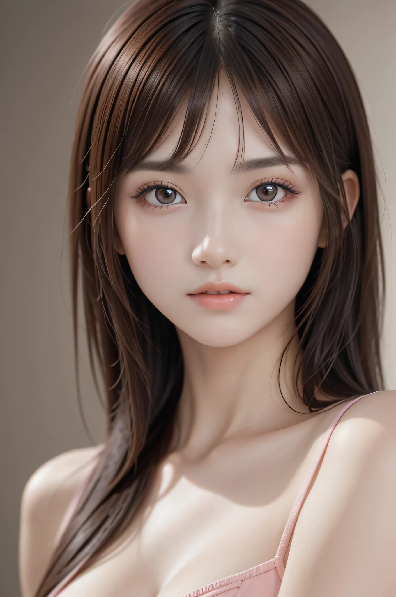 (1girl), Brown hair, Amazing face and eyes, Pink eyes, (amazingly beautiful girl), Brown hair, (Best Quality:1.4), (Ultra-detailed), (extremely detailed CG unified 8k wallpaper), Highly detailed, High-definition raw color photos, Professional Photography, depth of fields,