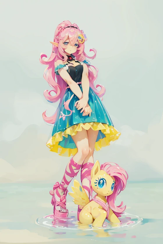 a close up of a figurine of a girl with pink hair, ( highly detailed figure ), anime figurine, pinkie pie, pop up parade figure, pinky pie my little pony, my little pony, anime barbie doll, equestria, pinkie pie equine, anime figure, mlp, distorted pose, aesthetic cute with flutter, amy sol in the style of, fluttershy