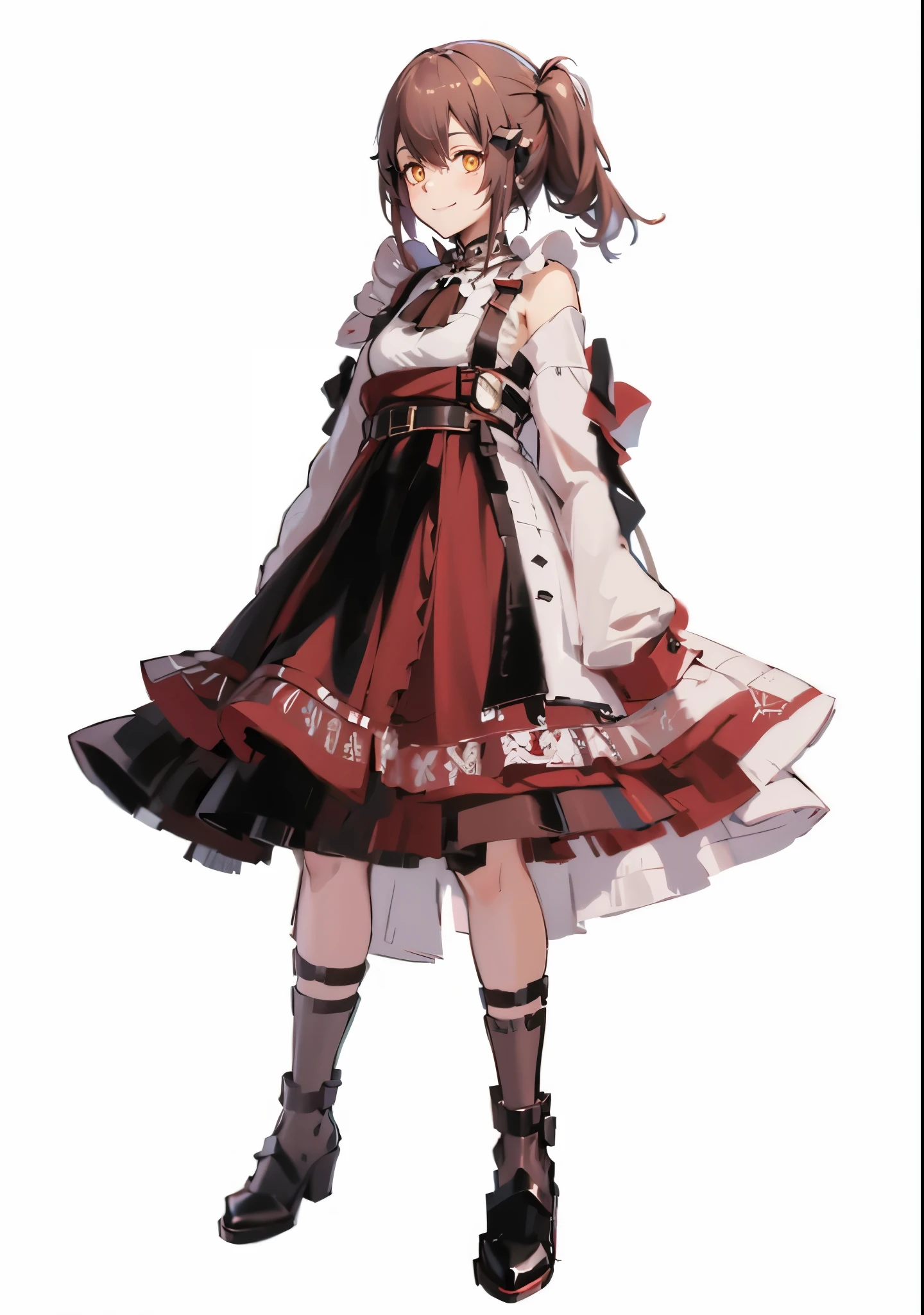 Arknights style，Red ****ta dress，Smiling girl，standing posture，full body portrait，Thick coating