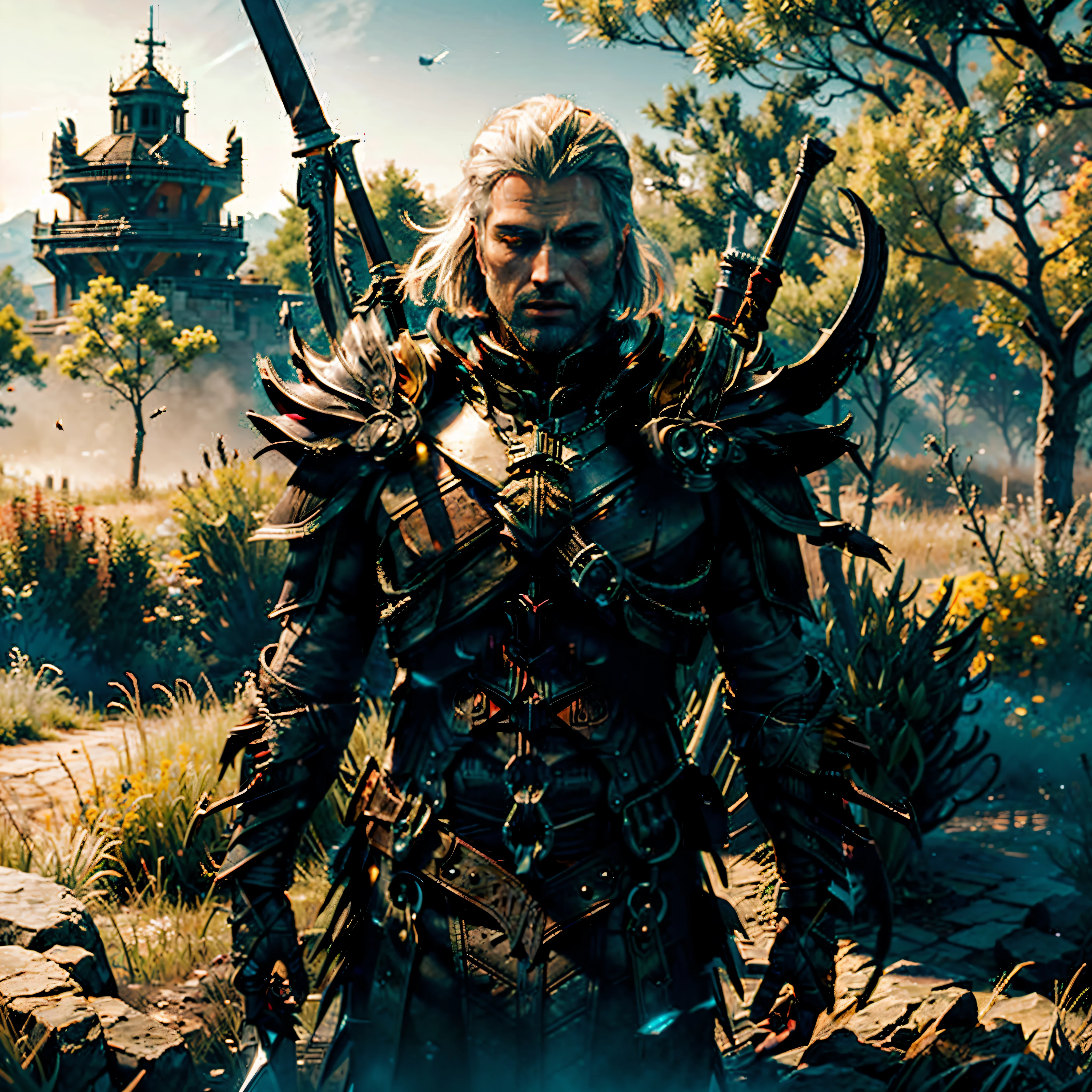 Oblivion "Skyrim Daedric Armor Ebony Carbonite" SUN nebulae stars nebula starry_sky epic Sunshine panoramic sunset spacious radiant sunrise stance, Joust Challenge Lord Daedric Ebony Armor_Ash Gorgeous Queen Daedric_Armor (Ebony Daedric Armor_Carbon) (holding sword:1.3) (ultra masterpiece), (ultra extremely intricate:1.2), (ultra realistic), portrait of "Geralt from The Witcher" charging Knight, the most beautiful in the world, (Ebony Daedric Black_Armor), dark obsidian, chrome metal reflections, full body, outdoors, intense sunlight, far away castle, professional photograph of a stunning woman detailed, ultra sharp focus, dramatic, award winning, cinematic Sunlight, ultra octane render unrealengine5, volumetrics dtx, (film grain, blurry background, blurry foreground, bokeh, depth of field, sunset, motion blur:1.3), Lord Daedric Ebony Armor hood levitate cape chainmail Chrome breast navel Knight Joust deep path equirectangular ultra_photo-realistic meticulously intricate ultra_high-details ultra_high-quality ultra_high-def ultra_high-res optimal ultra_sharpness focus perfection accurate global illumination volumetric Cinematic_Dynamic_Sunlight Lightning contrast cgi vfx sfx reflex Octane_rendered extreme improved radiant UHD XT3 DSLR HDR romm rgb pbr 3dcg fxaa blu-ray vivid colors-coded backlight anti-aliasing fkaa txaa rtx ssao opengl-shaders glsl-shaders post-processing post-production cell-shading tone-mapping luminescence graduated Crystalline sex naked nsfw varies multi etc. --v 6 --s 1000 --c 20 --q 20 --chaos 100