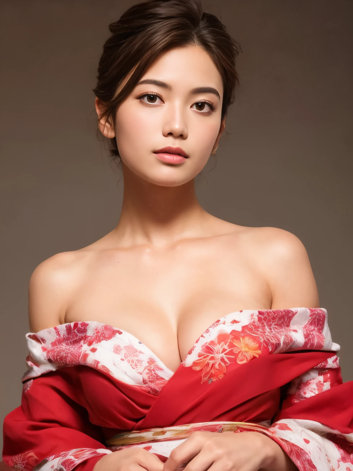table top, highest quality, figure, super detailed, finely, High resolution, 8k wallpaper, 完璧なダイナミックな構figure, beautiful and fine eyes, kimono, off shoulder, cleavage