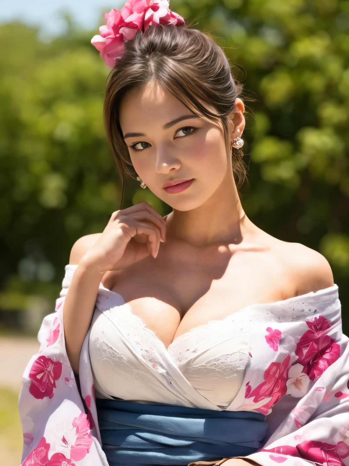 table top, highest quality, figure, super detailed, finely, High resolution, 8k wallpaper, 完璧なダイナミックな構figure, beautiful and fine eyes, kimono, off shoulder,