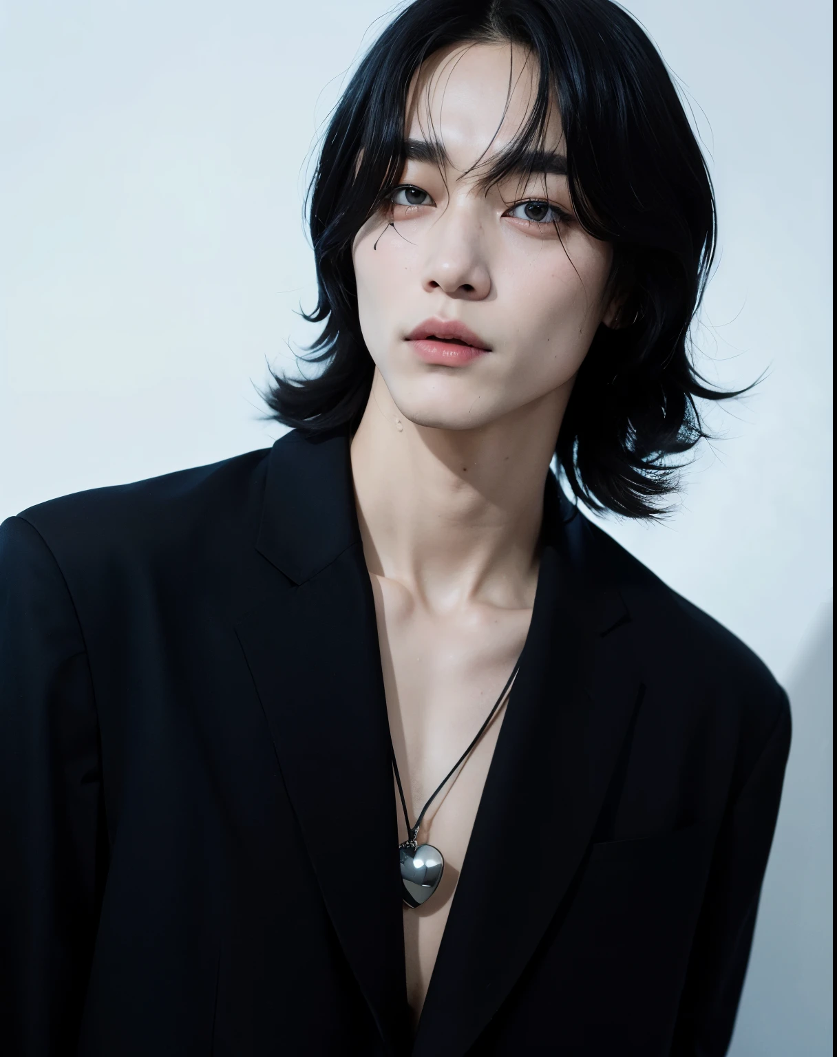 Taehyung com uma jaqueta preta e colar, Kim Taehyung, tae kim, hyung tae, Taehyung com cabelo preto, hyung tae kim, hyung, cabelo preto, inspirado em Taehyung do grupo BTS, androgen, HOMEM, TAEHYUNG 