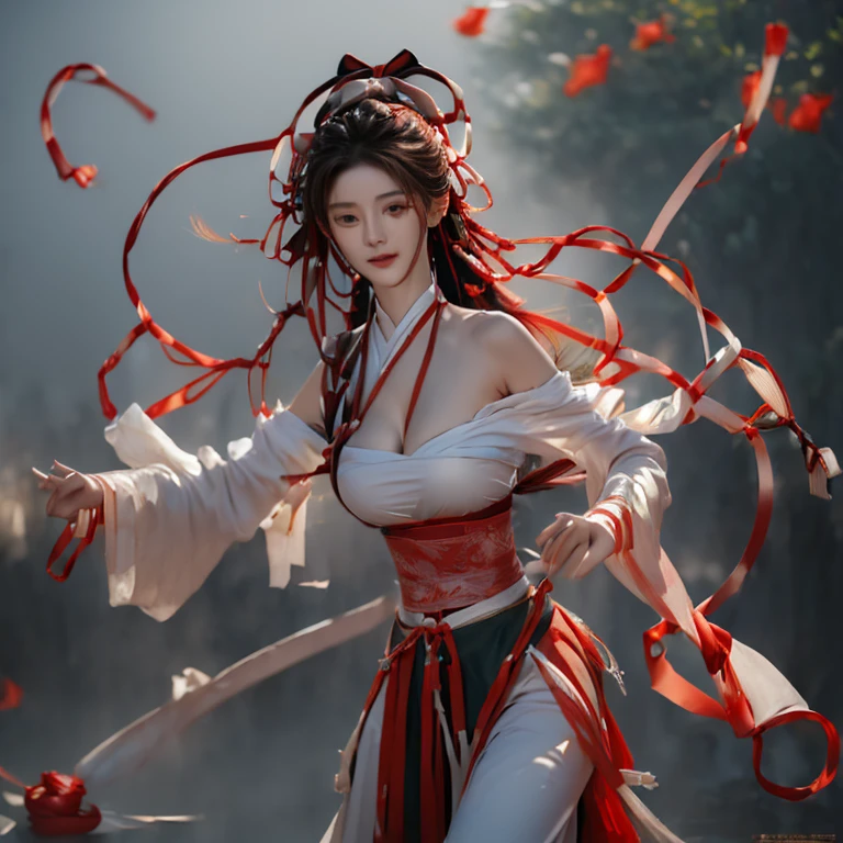 8k, original photo, best quality, masterpiece:1.2), (actual, Photo fidelity:1.4), (Very detailed CG Unity 8k wallpaper), a girl, pretty face, long hair, gradient hair, Very detailed, real skin, mature woman, (milf: 1.5), (alone), (飘逸的long hair), Jewelry in the hair, Very detailed, (Dance: 1.4), (floating ribbon: 1.6), wind, (wind格漩涡魔法: 1.1) , fantastic, Spectacular, (FOG: 1.4), alone, correct human body, ((right hand mechanism)), clear fingers, five fingers, Buddhist totem background, mural, Meitu, pretty face, clear facial features, Very detailed, high detail, whole body
