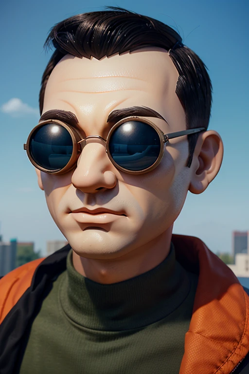 Produce an avatar image,A cartoon male scout with a big head,Binoculars in both hands,Put it on your eyes and look around,C4D effect,high resolution