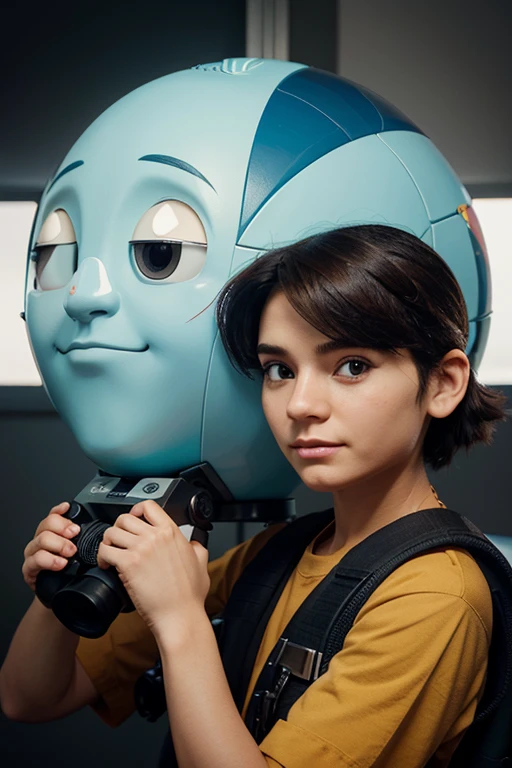 Produce an avatar image，A cartoon male scout with a big head，Binoculars in both hands，Put it on your eyes and look around，C4D effect，high resolution