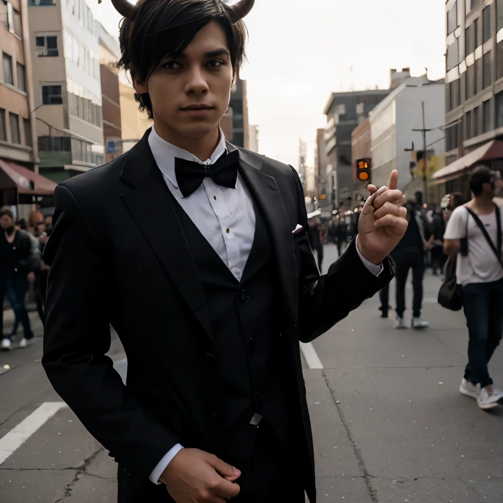 a young man cosplaying as a demon