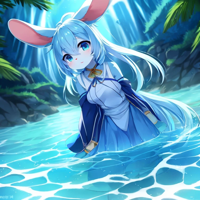 Big fox ears, at a park, flush, water come out of vagina, milk comes out of