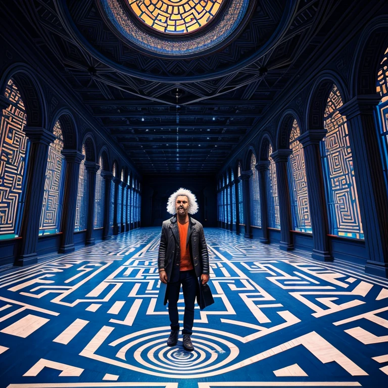 labyrinth, multiple_paths, divergent_narrative, escher_style, intricate_lines, illusory_perspective, vibrant_colors, contrasting_colors, maze, facial_expression_surprise, facial_expression_curiosity, bright_lighting, atmosphere_of_discovery, atmosphere_of_challenge
