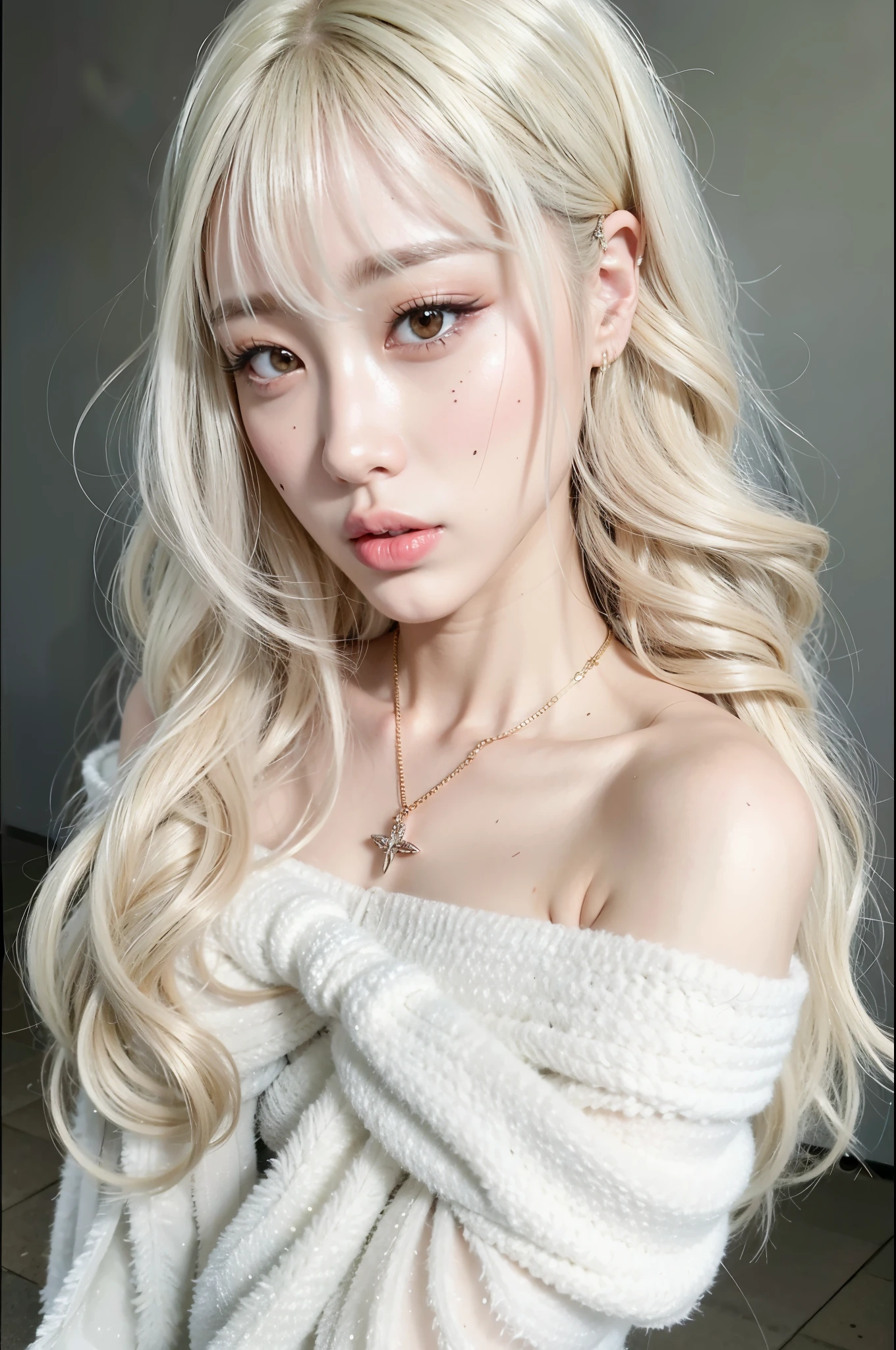 um close up de uma mulher com longos cabelos loiros usando um vestido branco, longos cabelos brancos e franja, com cabelos longos brancos, com longos cabelos brancos, penteado com corte hime branco, com cabelo branco, cabelos brancos longos e ondulados, estilo de arte anime realista, obras de arte no estilo de guweiz, garota de cabelos brancos perfeita, estilo de realismo de anime, cabelo longo branco ondulado, jennie kim, kim jennie, blackpink jennie