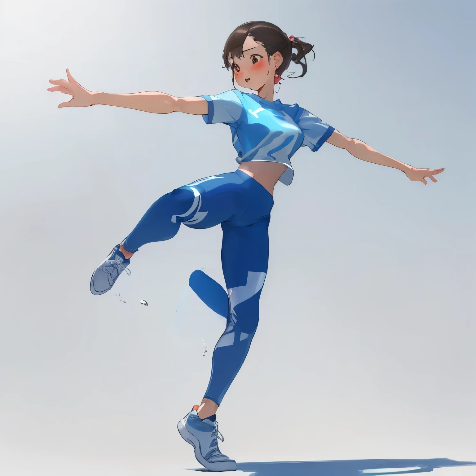 (masterpiece), (best quality),blush, earring, sneakers, 1girl,, sports,summer, white background,jump