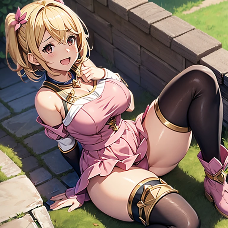 granblue fantasy,Grabble,djeeta,djeetaちゃん,mesugaki,Official Images,Official illustration,black knee high socks,pink clothes,thighs thighs thighs,djeeta,laughter,blonde,むちむちthighs thighs thighs