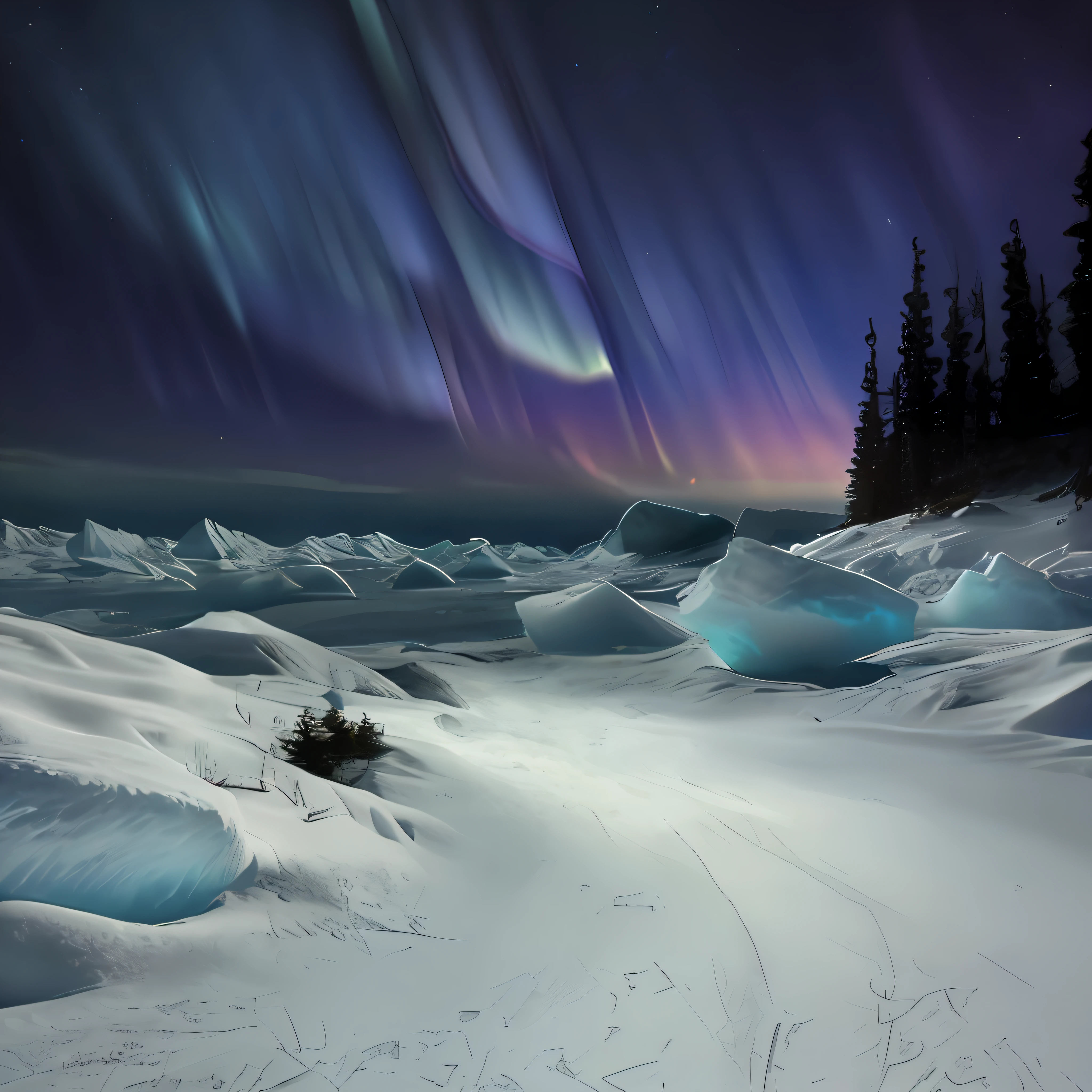 Oso polar, aurora boreal