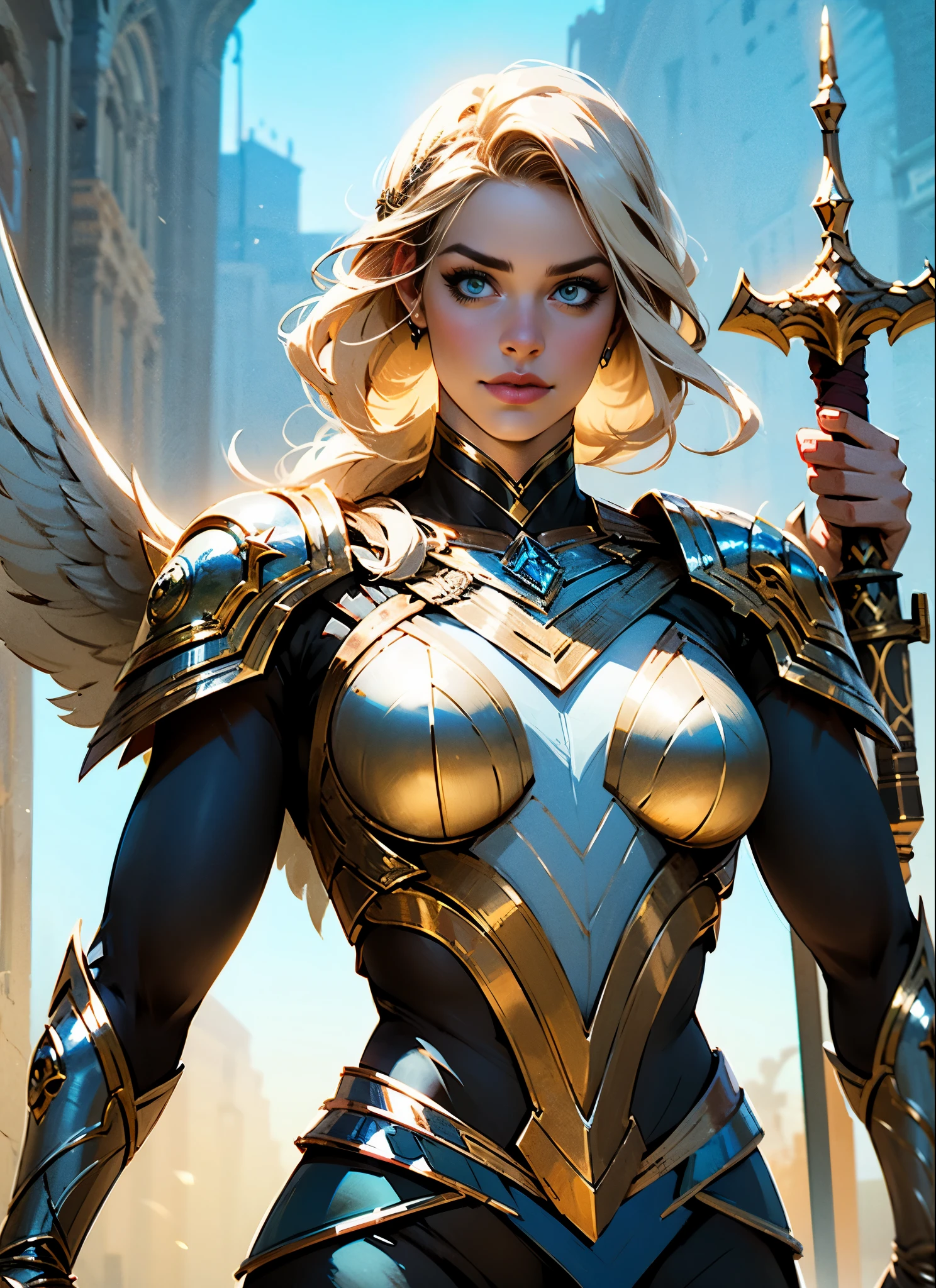 Alison Tyler as a Asgard valkyrie,blue eyes, perfect body, Senhora Cavaleiro,Anatomia correta,holding a magical big sword, epic fantasy digital art, masterpiece,8k,high-definition resolution,desenho detalhado,Qualidade Superior,, Epic composition, músculous body