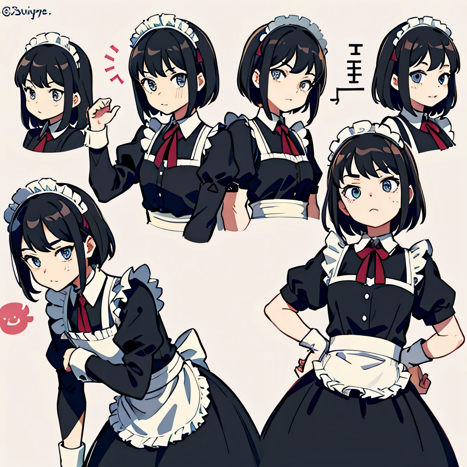 Line Stamp, 9 departments, maid, Various poses and facial expressions