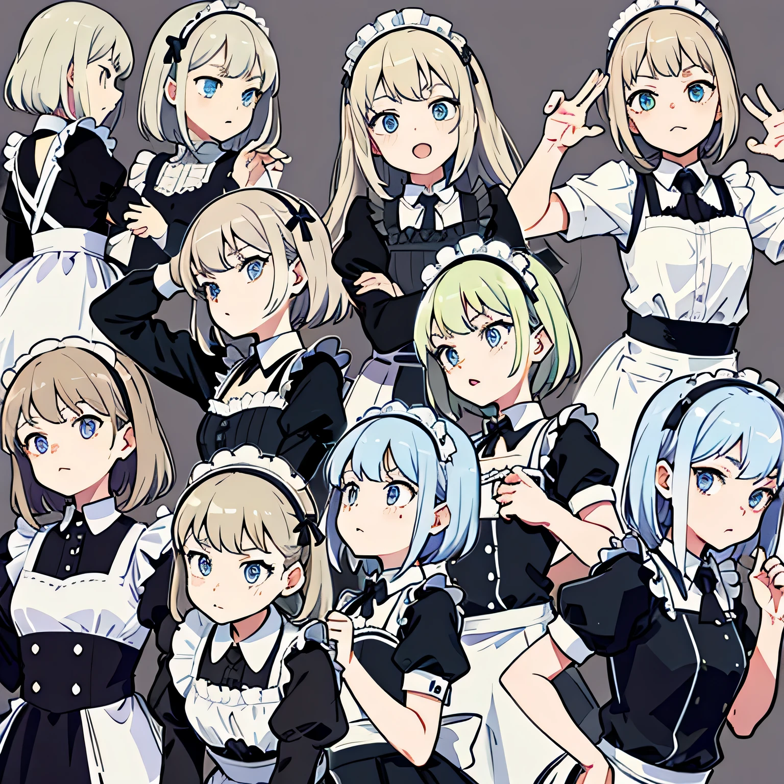Line Stamp, 9 departments, maid, Various poses and facial expressions