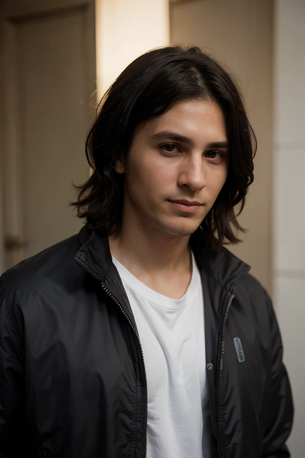 ((best quality)), ((masterpiece)), (detailed), perfect face, handsome man, messi black hair, wear jacket