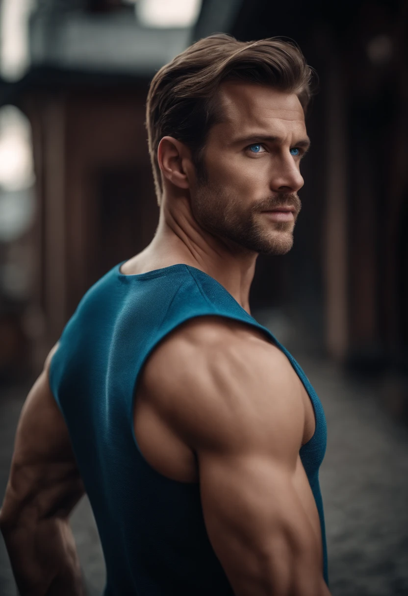 Portrait of a muscular, handsome european man with blue eyes
