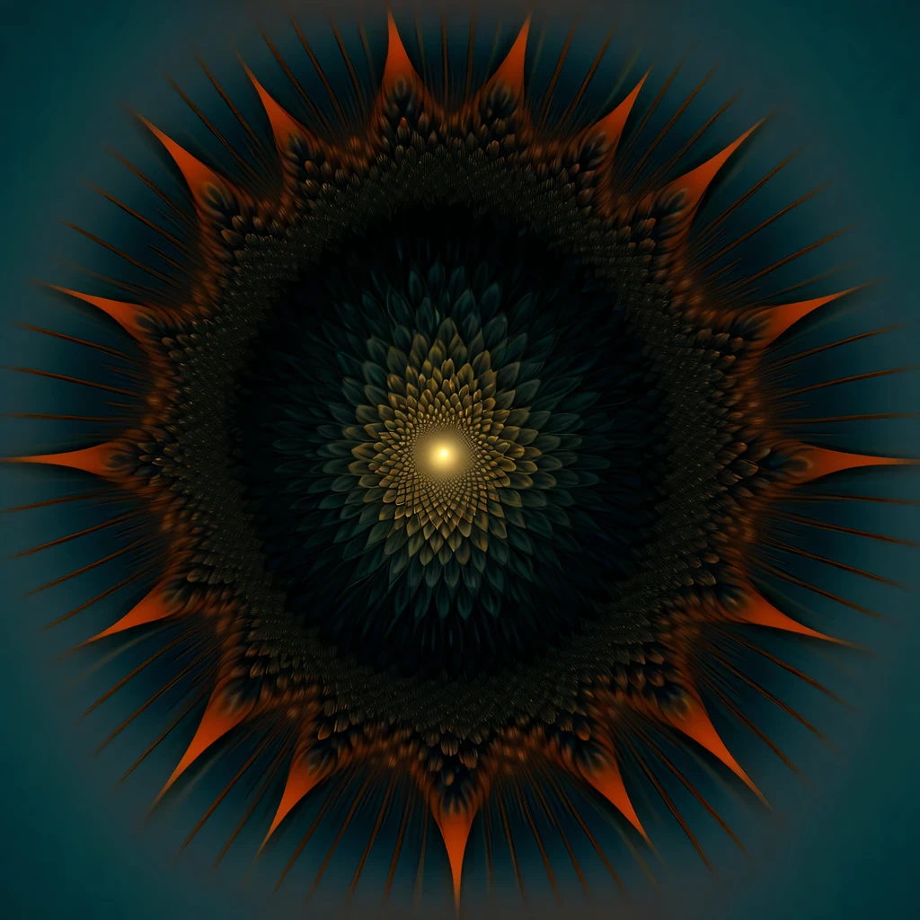 Optical illusion art,mandelbrot shape,depth of field,perspective,