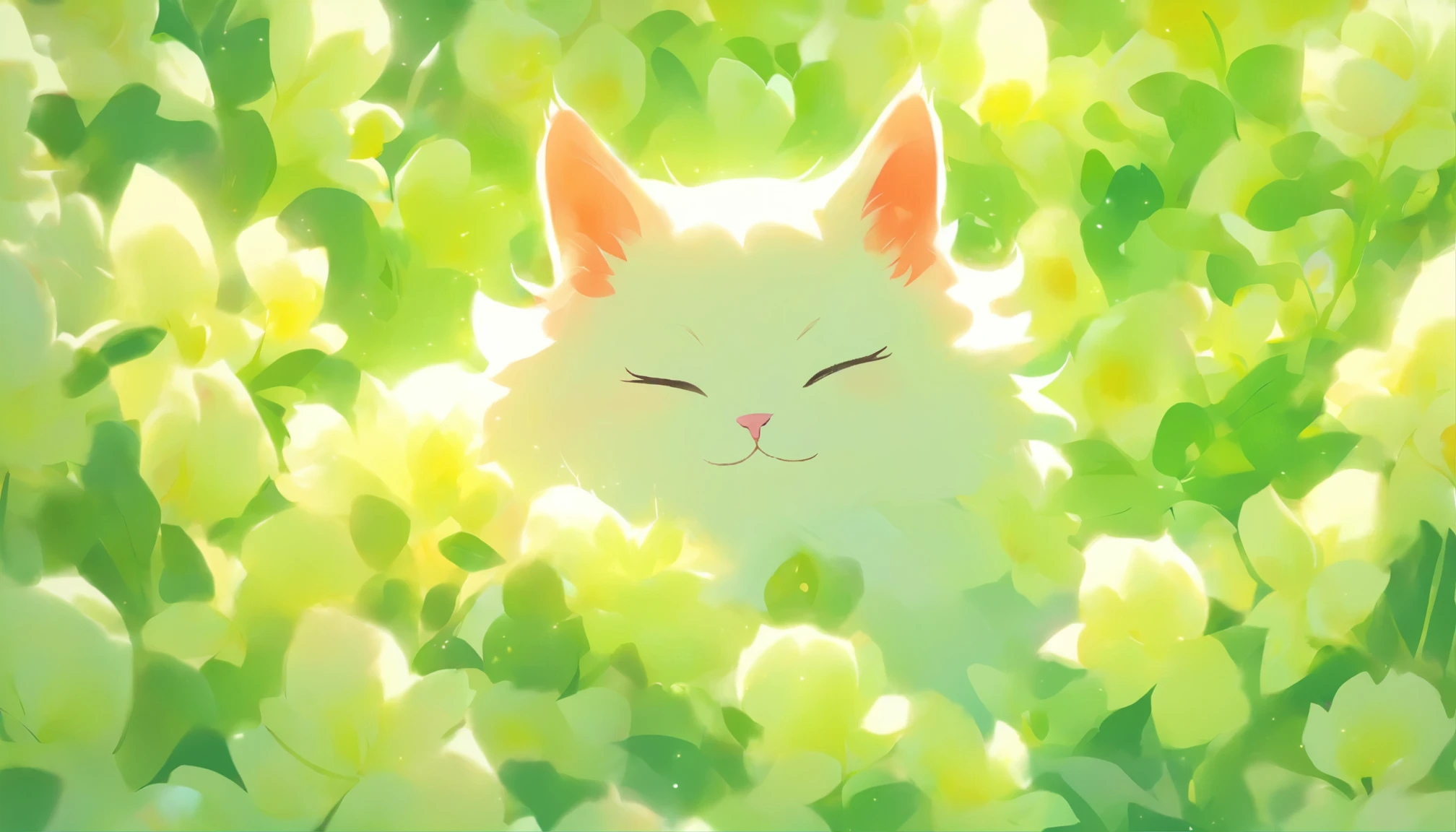 Furry head of white cat in white bouquet,Pure white atmosphere,soft light,超现实主义动物illustration的风格,akos major,Soft gradients,mural,artistic sprout,illustration