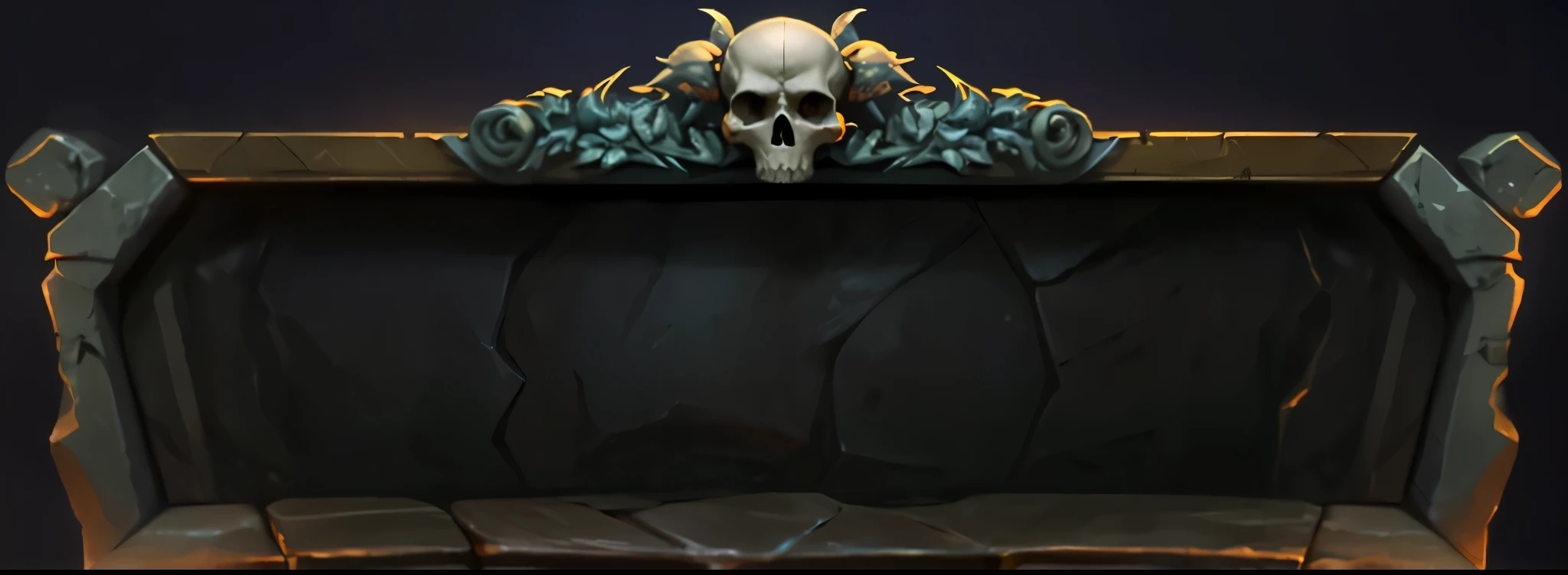 Game border，Stone feeling，horror element，skull，symmetrical edge，High-quality graphics