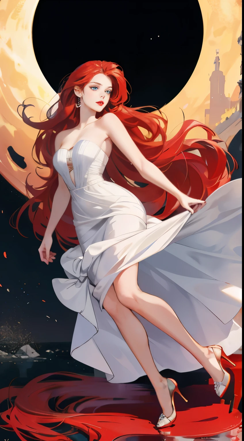 Ghost, woman, floating, ethereal body, long beautiful flowing dress, NSFW, vibrant red hair