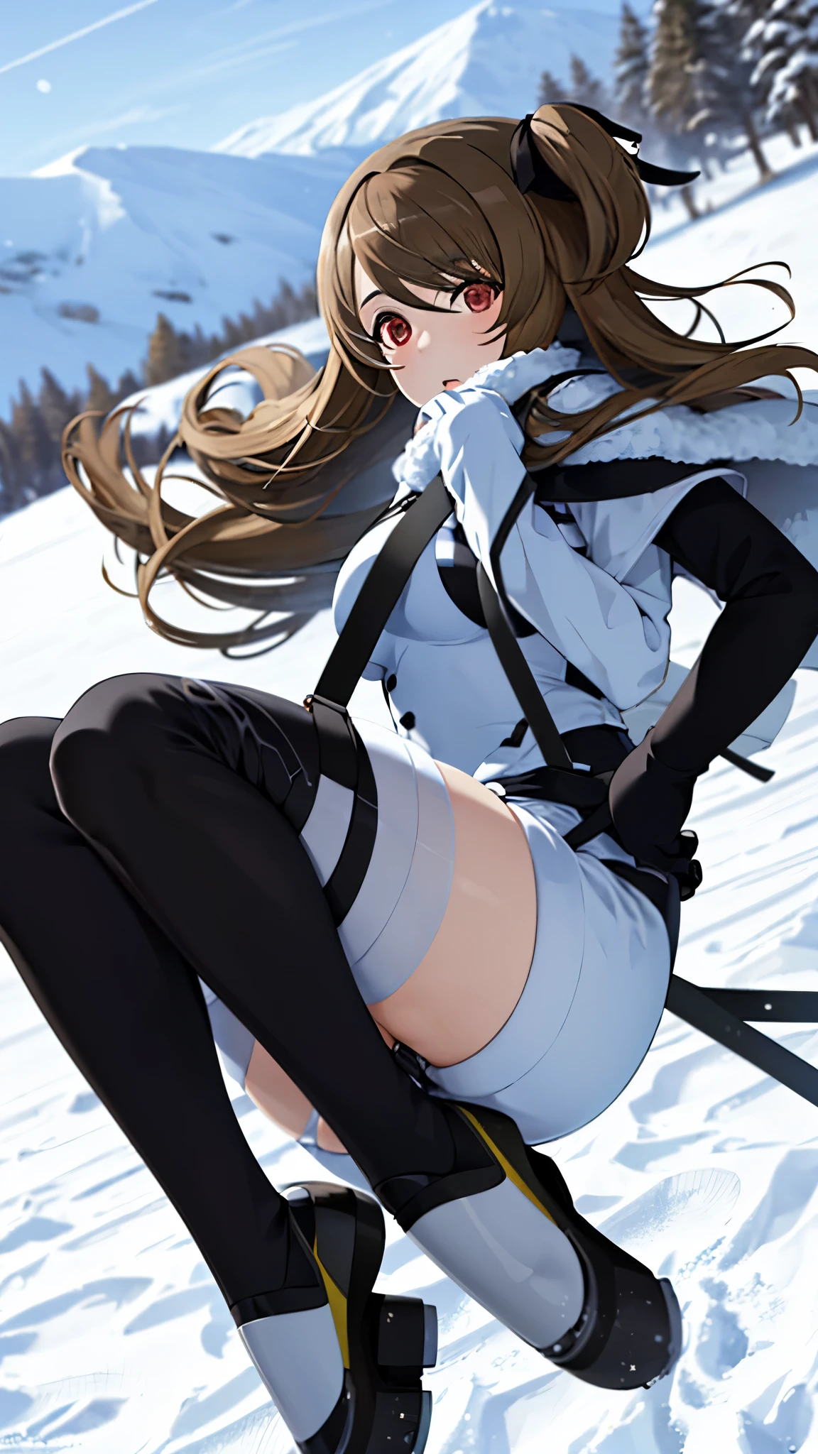 masterpiece, best quality, absurdres , perfect anatomy , kuo shenlin ,(1girl),ski wear ,snowy mountain, skiing