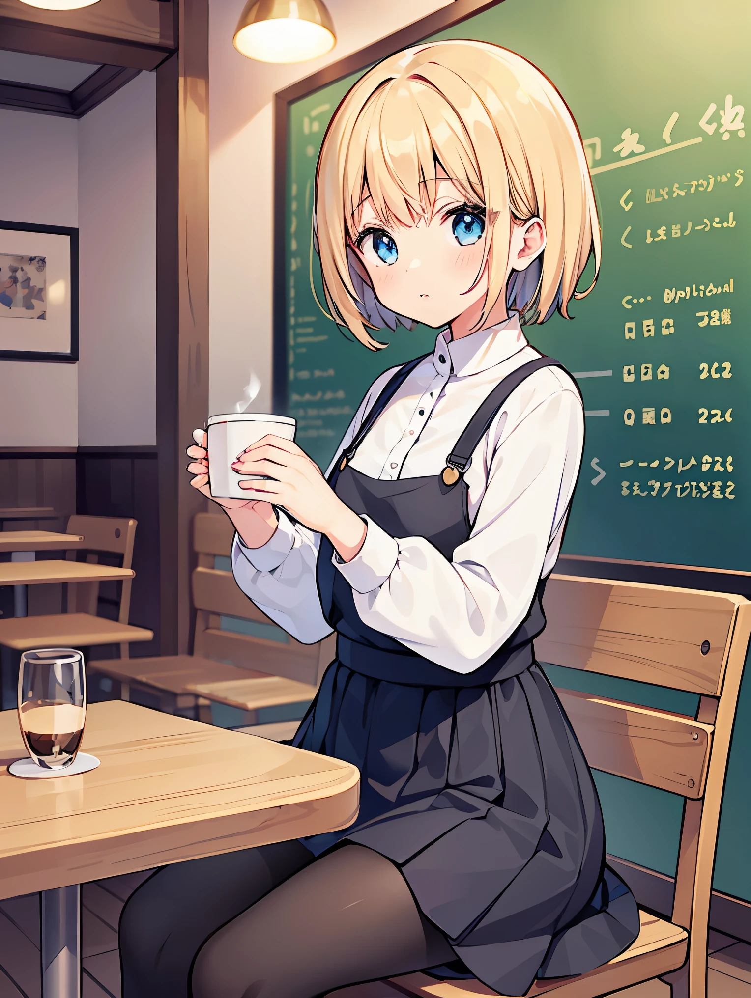 Girl sitting at a table with a cup of coffee, garota misteriosa da cafeteria, sitting at a café, sitting in a cafe alone, visual anime de uma  bonito, sitting alone in a cafe, Kawacy, estilo anime 4K, anime moe artstyle,  anime com cabelo longo, in a coffee shop,  anime bonita, Papel de parede anime 4k