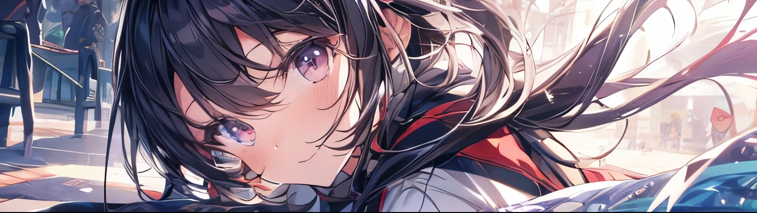 anime girl leaning on ground, masterpiece, best quality, high quality, detail expression, detail eyes 1:1, focus on upper body