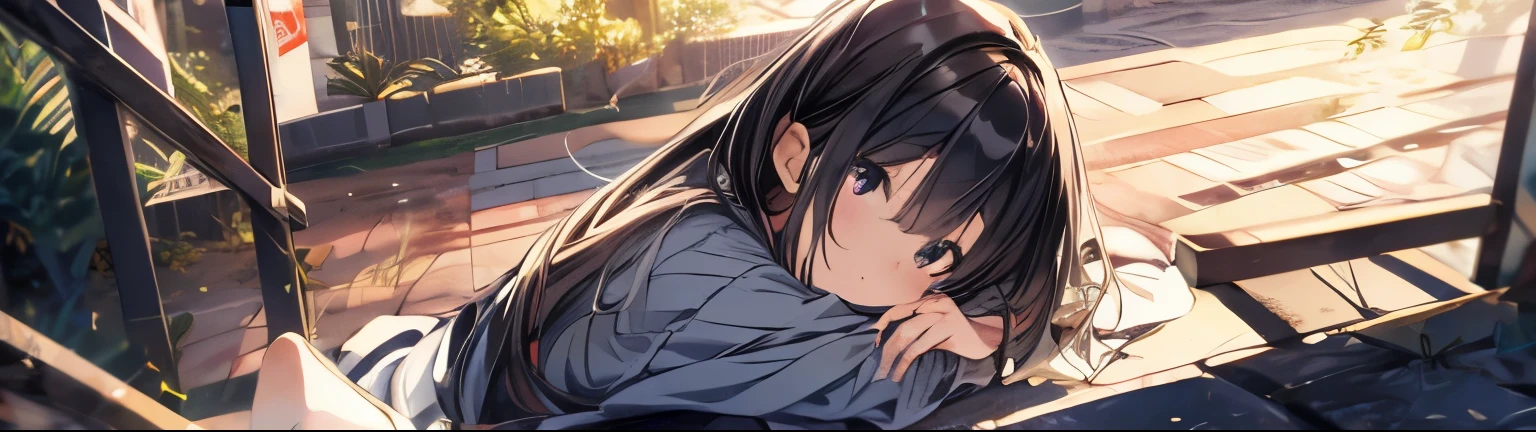 anime girl leaning on ground, masterpiece, best quality, high quality, detail expression, detail eyes 1:1, focus on upper body
