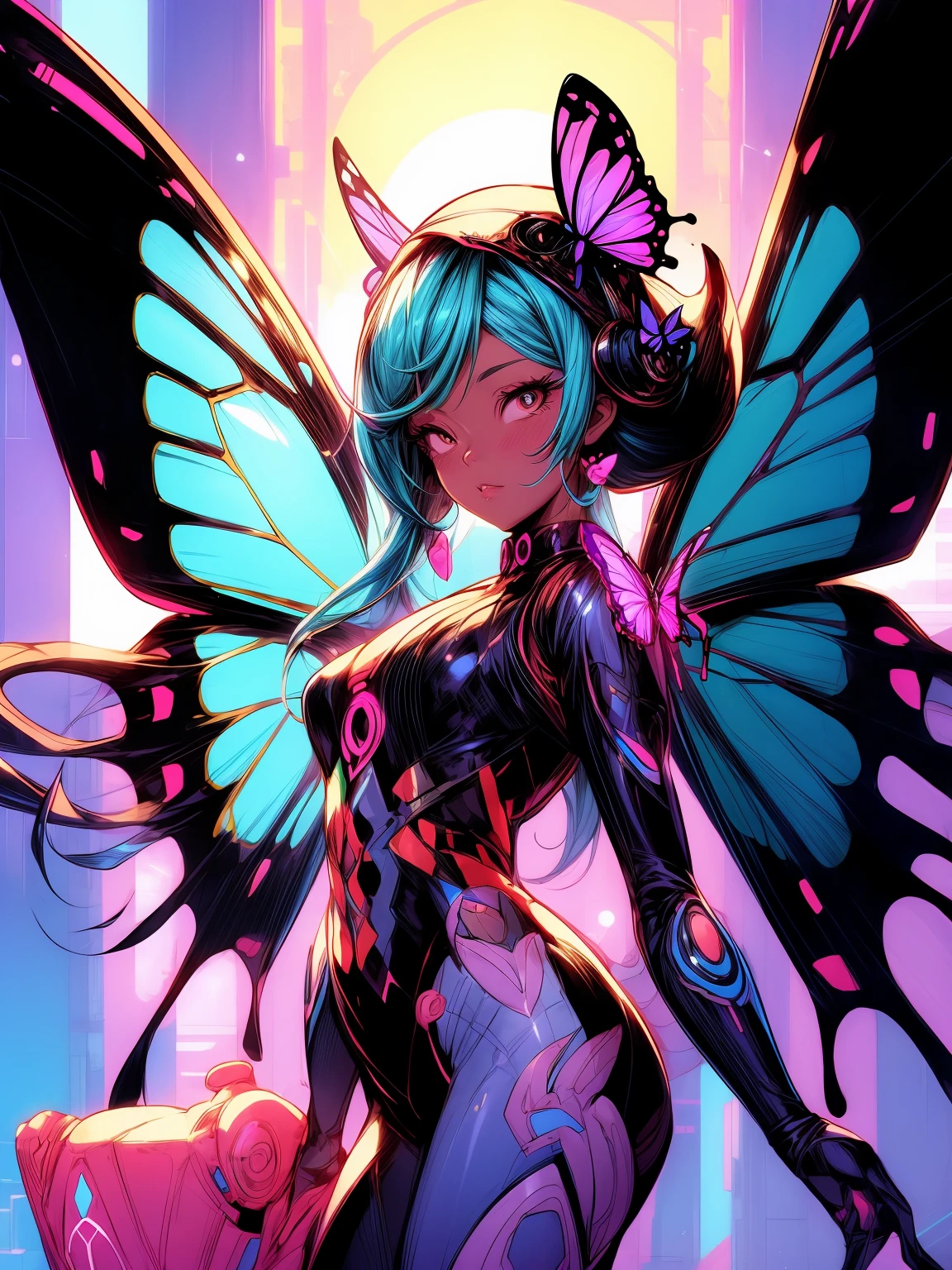 anime girl with butterfly wings and a hat on her head, rossdraws cartoon vibrant, rossdraws | afrofuturism, ross tran style, :: rossdraws, fantasy art style, in the style of ross tran, inspired by Ross Tran, rossdraws 2. 0, artwork in the style of guweiz, by Ross Tran, digital art style, rossdraws pastel vibrant