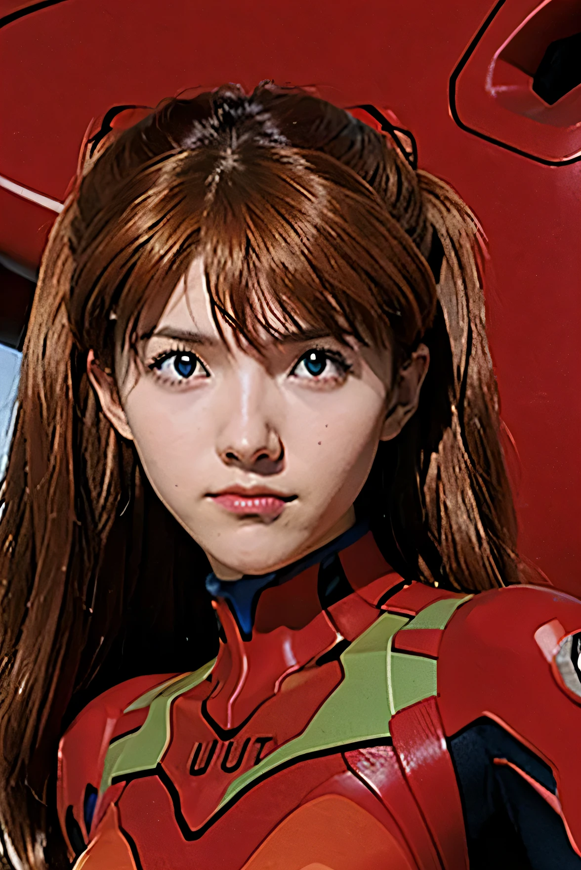 Close-up of woman in red suit posing, Asuka langley soryu, Zenkai Full Body! Asuka suit, Asuka langley, Asuka langley souryuu, Asuka langley sohryu, portrait of Asuka langley soryu, beautiful Asuka from evangelion, Asuka, Asuka suit under clothes!, Asuka from evangelion