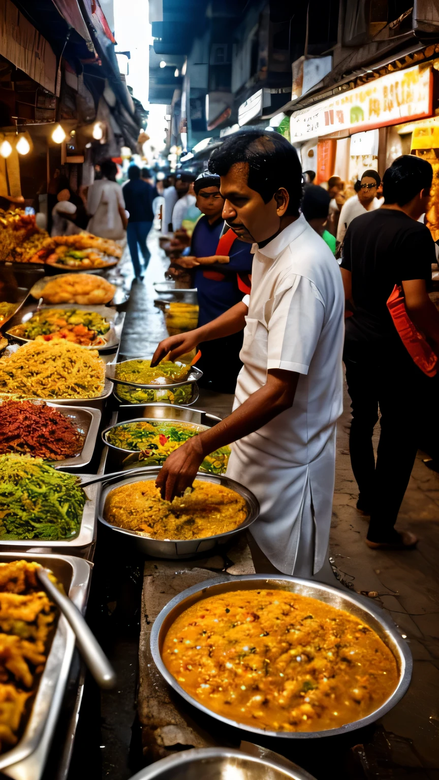 typical indian street food makers in a busy market indian street