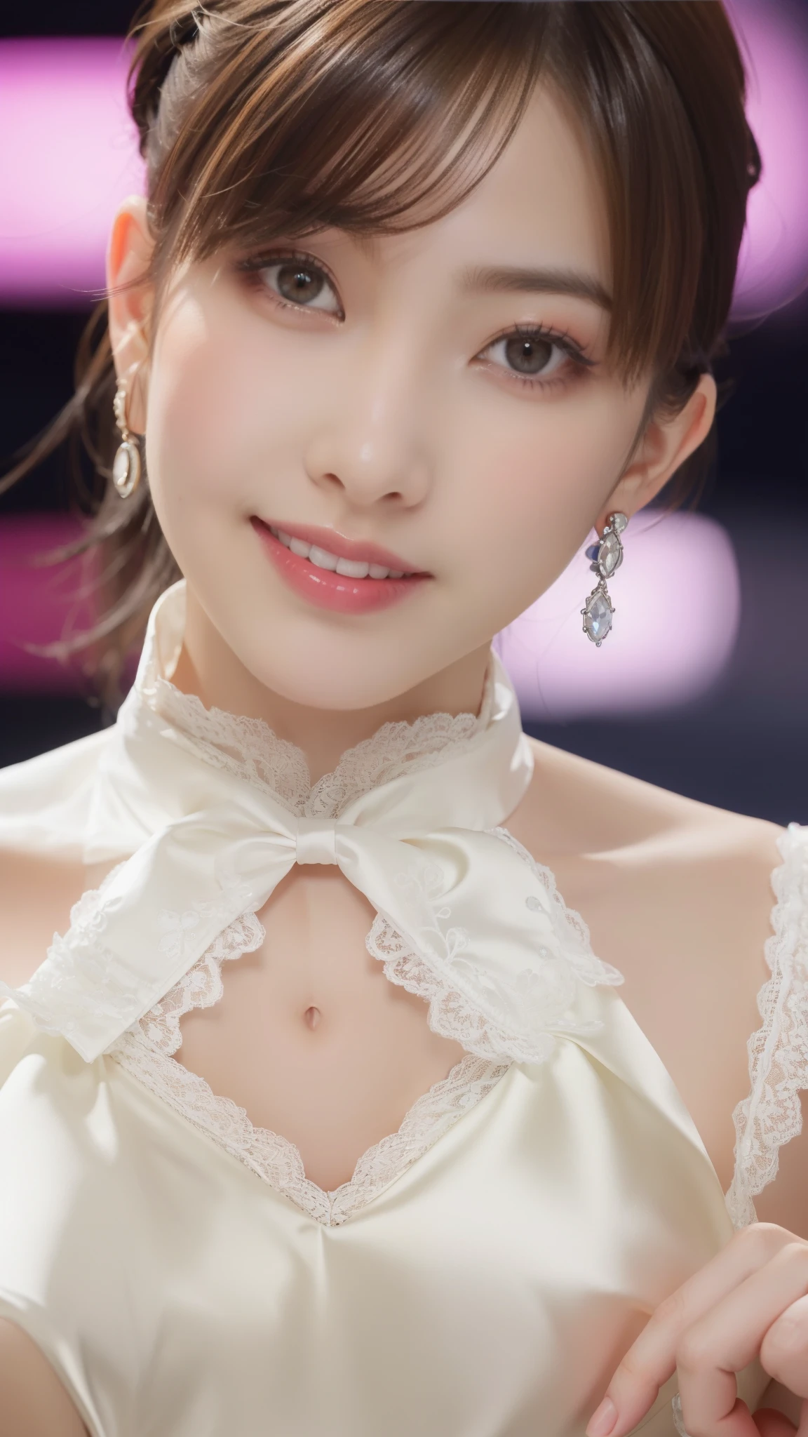 table top, highest quality, figure, super detailed, finely, High resolution, 8k wallpaper, 完璧なダイナミックな構figure, ((close:1.3, From above, looking at the viewer)), detailed and beautiful eyes , (wearing cotton maid costume, , cute ruffle girl dress, maid headband, Color base is black and white blue),straight long hair,very affectionate smile:1.2,big breasts:1.1,