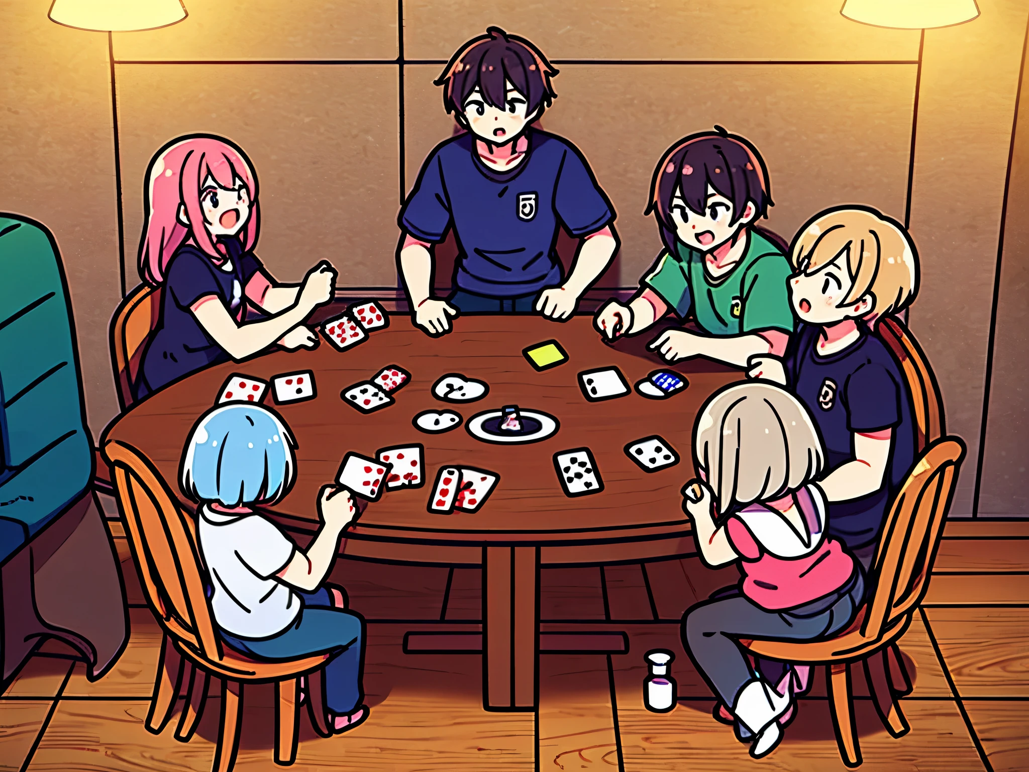 6 players gather around a table to play cards