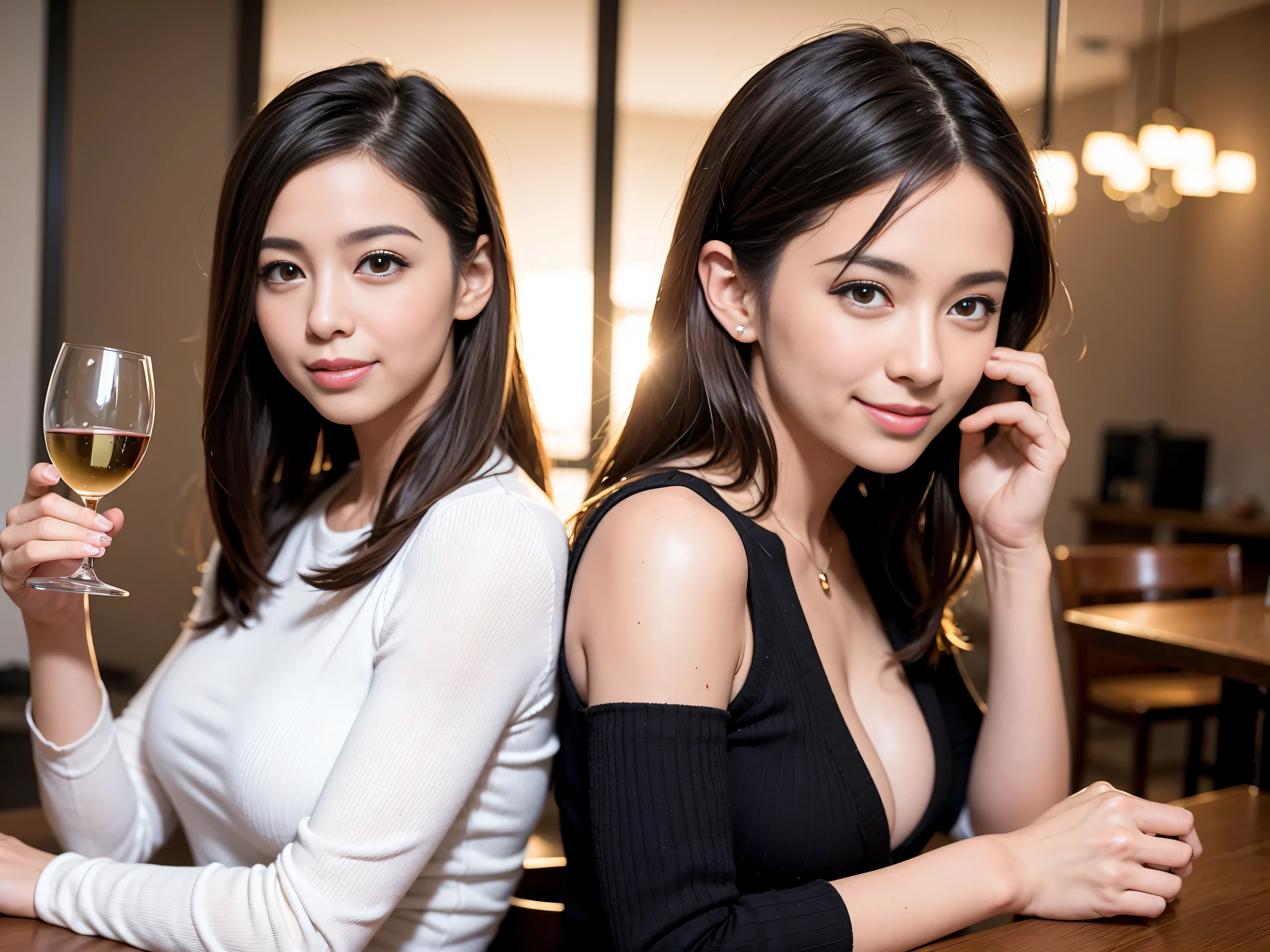 (including 64k, nffsw, highest quality, table top: 1.2), (realistic, photorealistic: 1.37), long sleeve shirt、winter fashion、Colombia、Brazilian、Japanese、Dutch、German、Portuguese、Belgian、Italian、french, (slimフェイス), (slimボティ), (brown hair), (shortcut), cheeks blush a little, (35 years old), 38 years old, alone, 窓の外には美しく緻密なnight景が広がります., restaurant, wine glassが座っている, nightに, in a prominent place (from the Upper body) nova frog style, actress, model, Upper body, White wine, slim, wine glass, Super Clean night View, wine glass Put in the Middle, Happy smile, (smile: 1.15), beautiful and detailed eyes, Upper body, bust japan up, night, short, short, actress, model, Upper body, White wine, slim, wine glass, Super Clean night View, wine glass Put in the Middle, Happy smile,